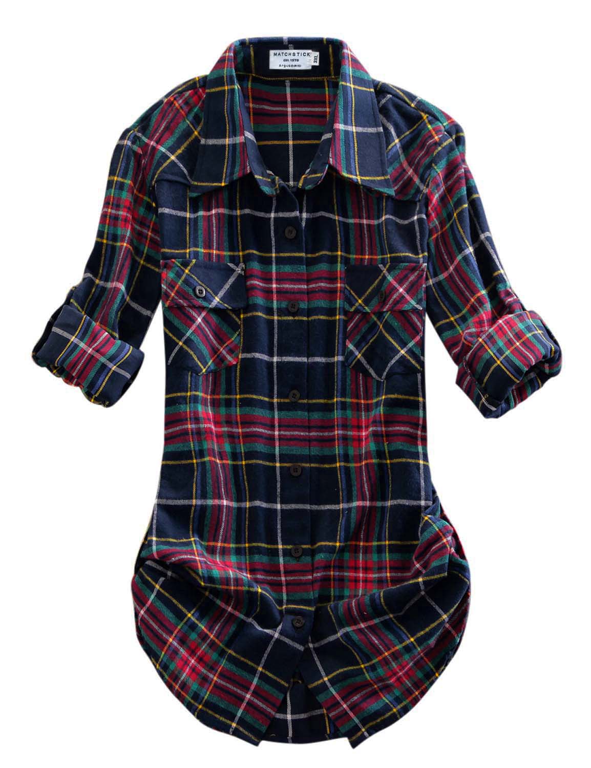 Womens Button Down Flannel Plaid Shirts 2021