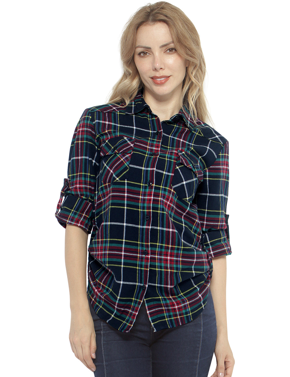 Womens Button Down Flannel Plaid Shirts 2021