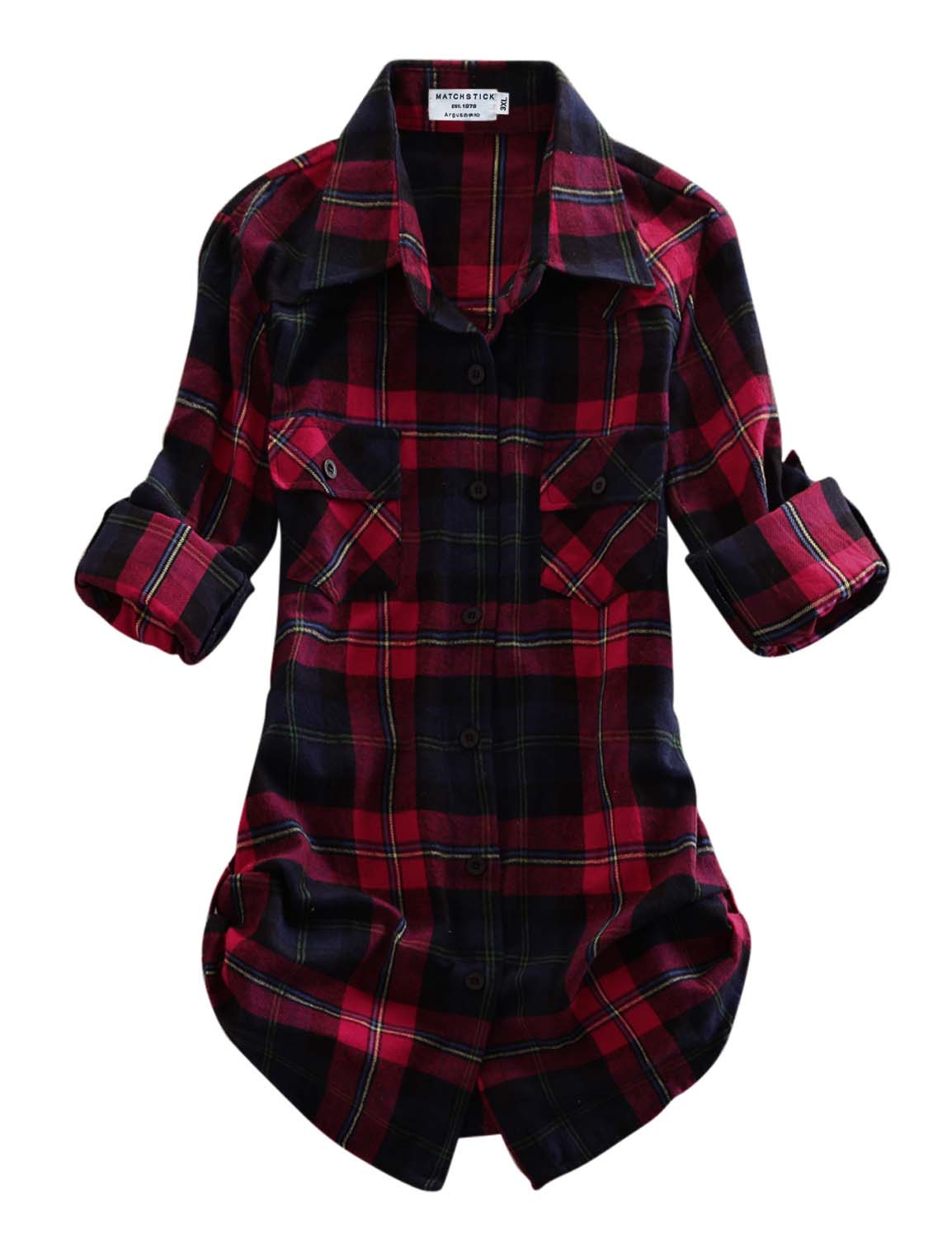 Womens Button Down Flannel Plaid Shirts 2021
