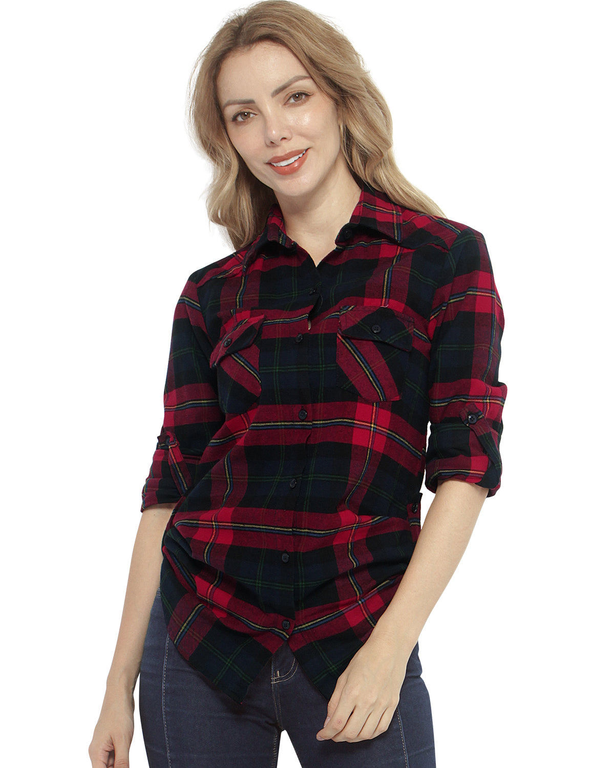 Womens Button Down Flannel Plaid Shirts 2021