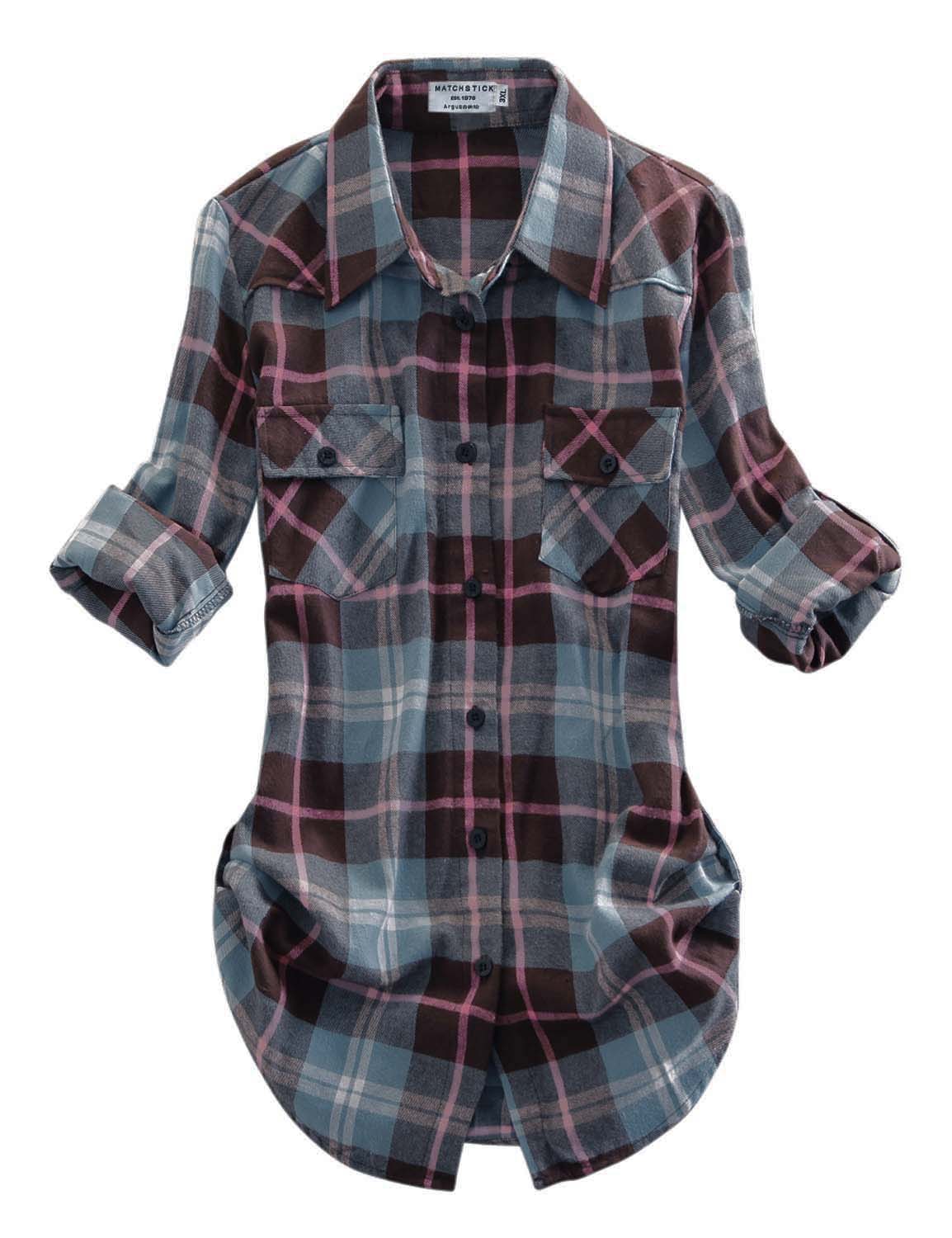 Womens Button Down Flannel Plaid Shirts 2021