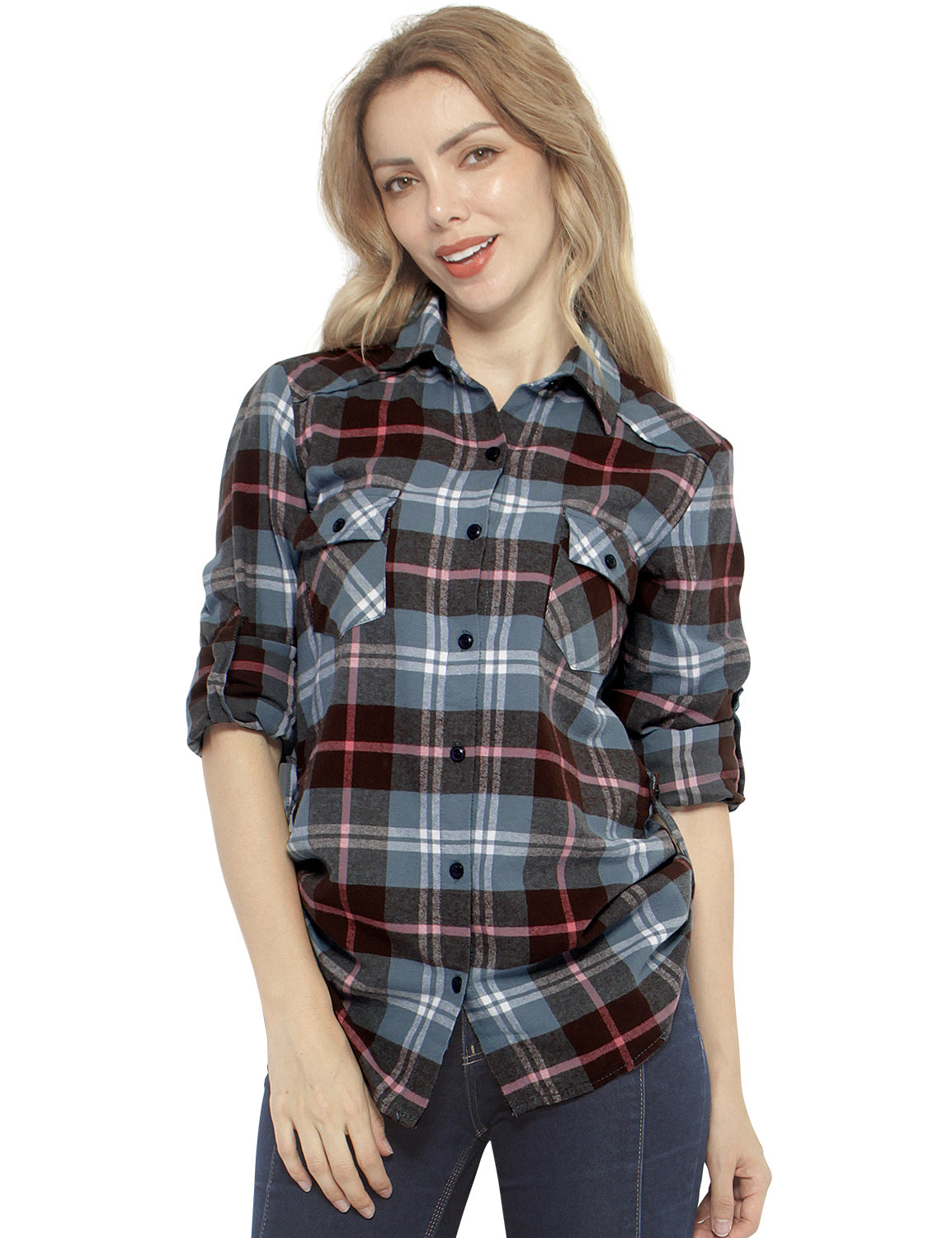 Womens Button Down Flannel Plaid Shirts 2021
