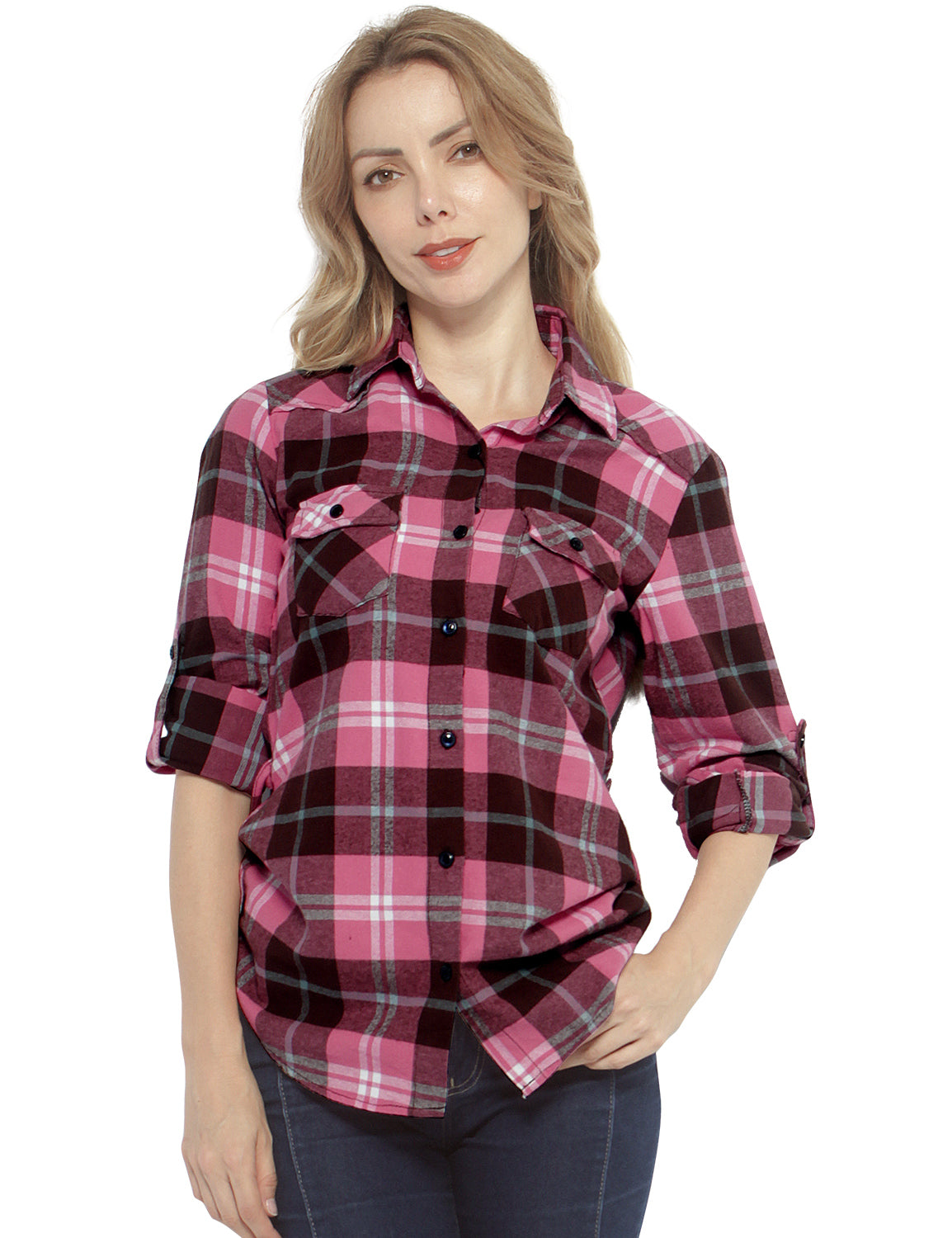 Womens Button Down Flannel Plaid Shirts 2021