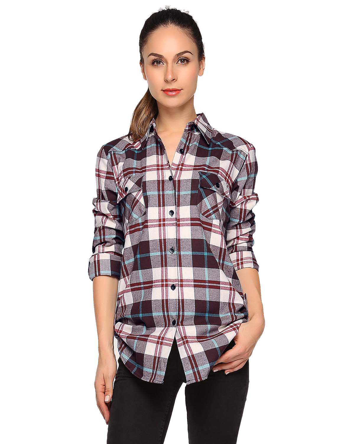 Womens Button Down Flannel Plaid Shirts 2021