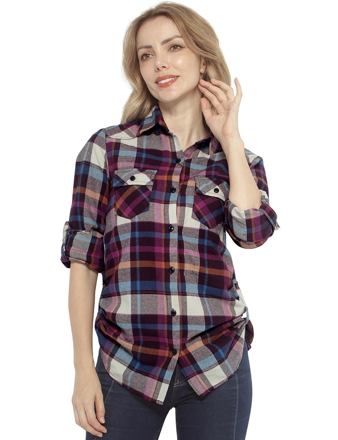 Womens Button Down Flannel Plaid Shirts 2021