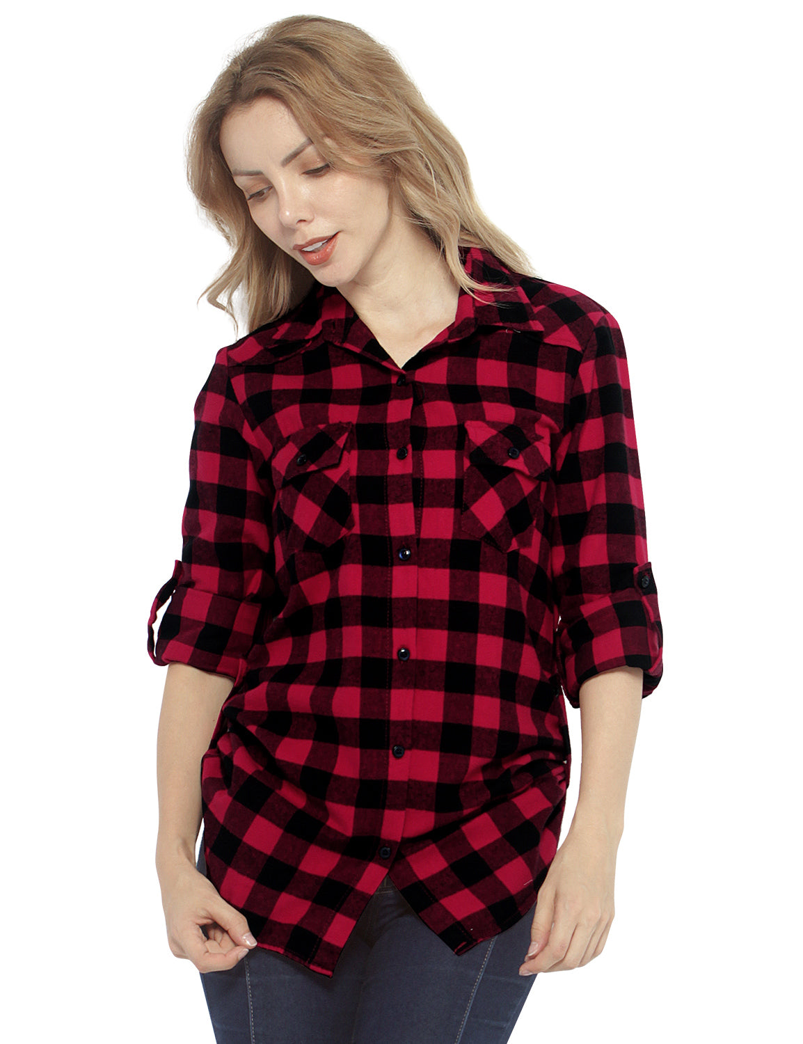 Womens Button Down Flannel Plaid Shirts 2021
