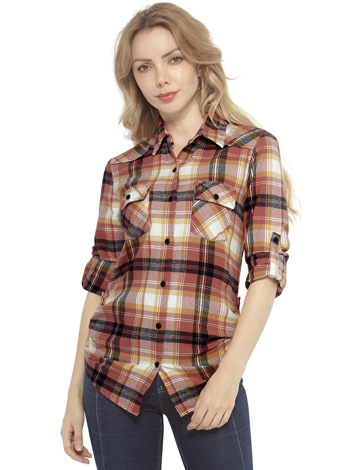 Womens Button Down Flannel Plaid Shirts 2021