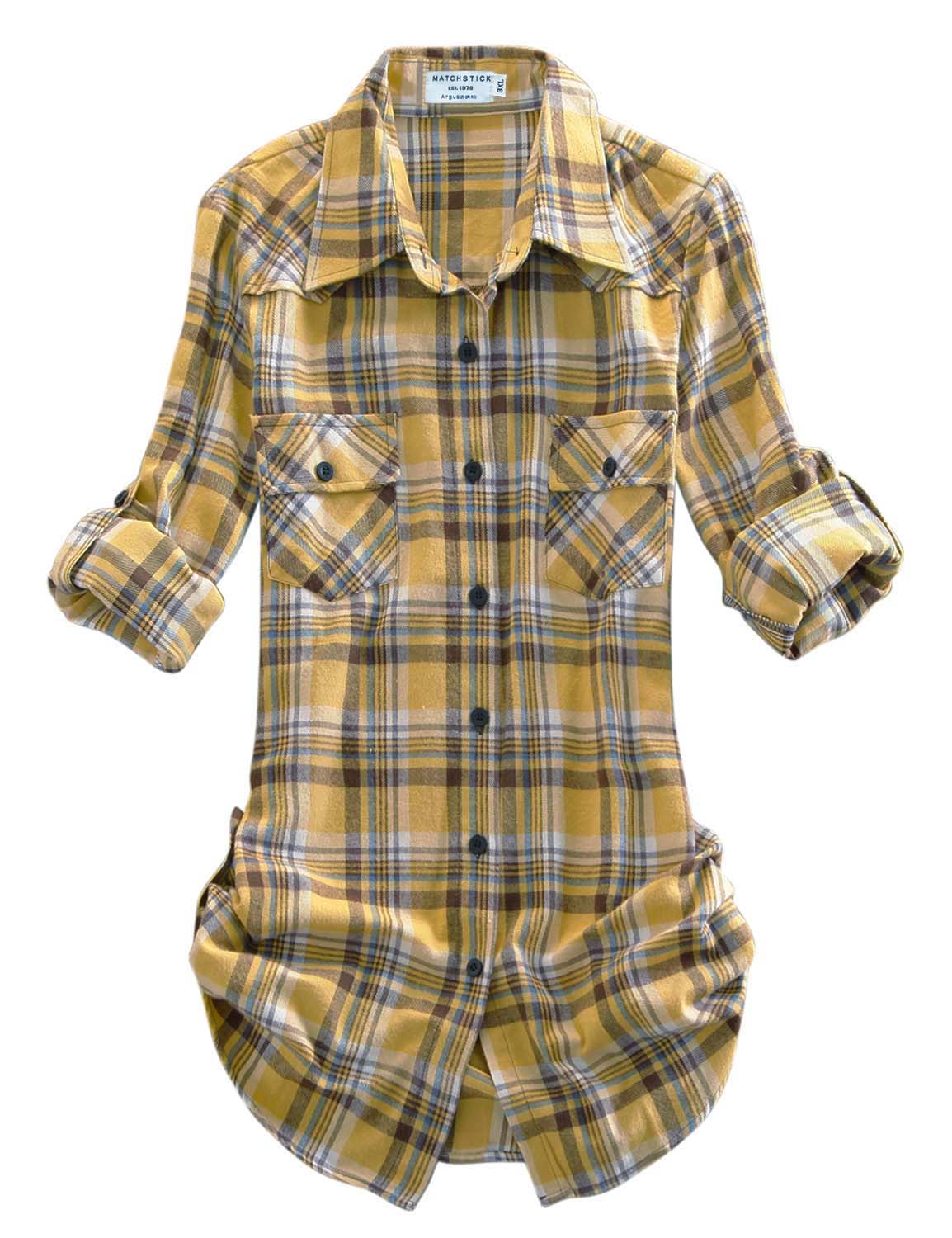 Womens Button Down Flannel Plaid Shirts 2021