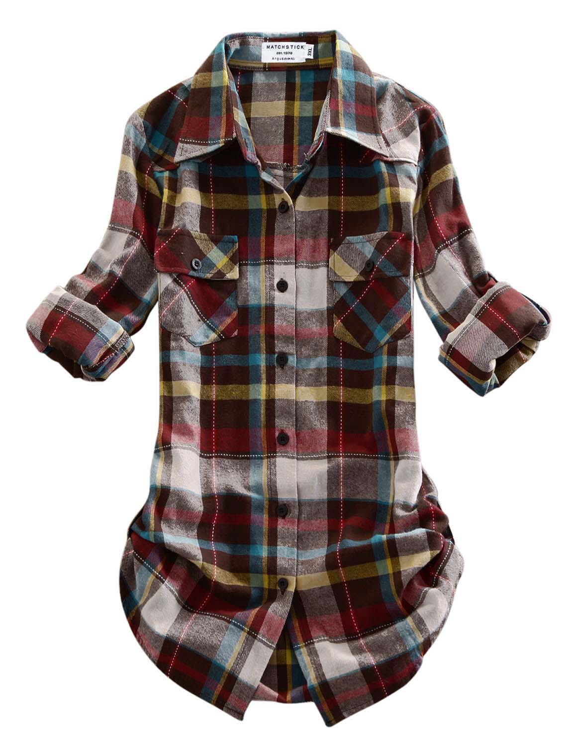 Womens Button Down Flannel Plaid Shirts 2021