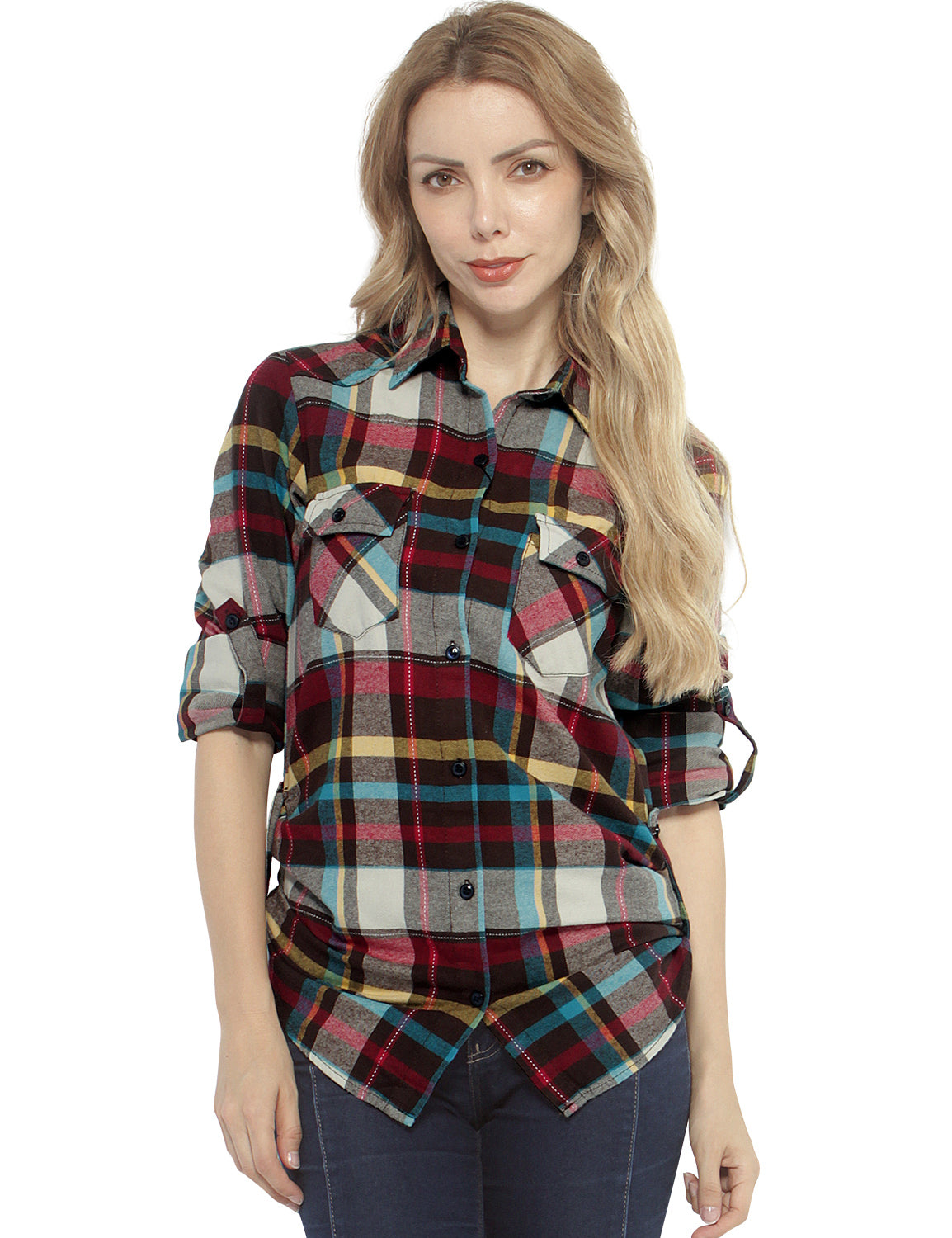 Womens Button Down Flannel Plaid Shirts 2021