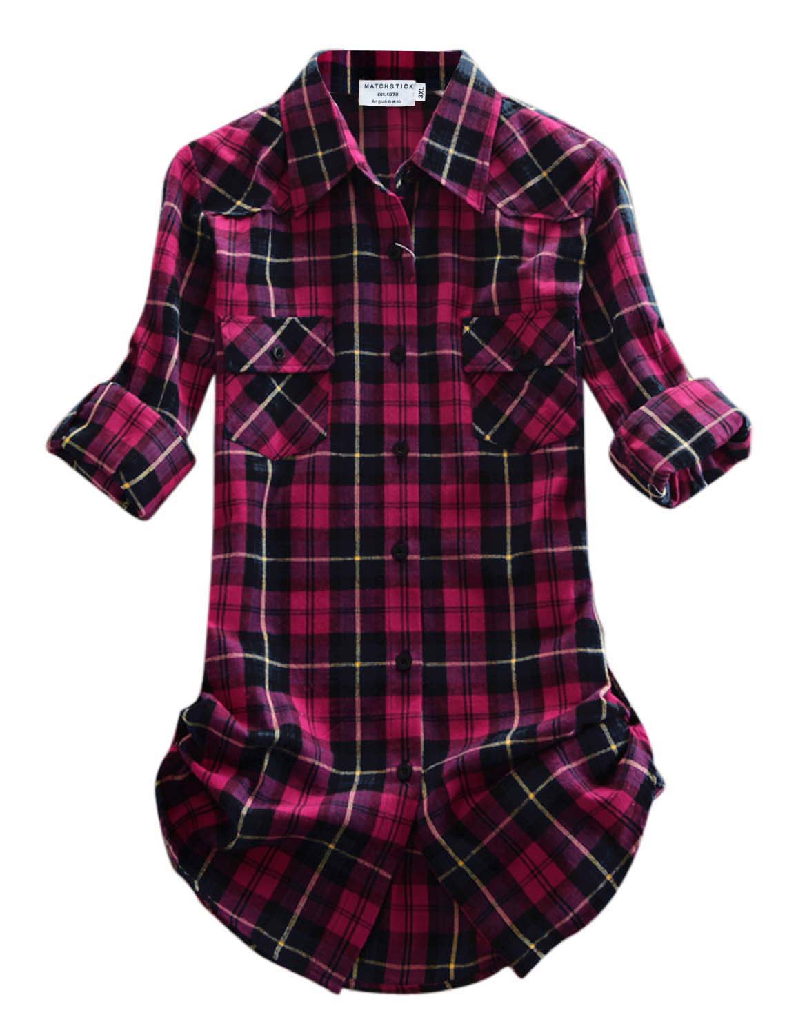 Womens Button Down Flannel Plaid Shirts 2021