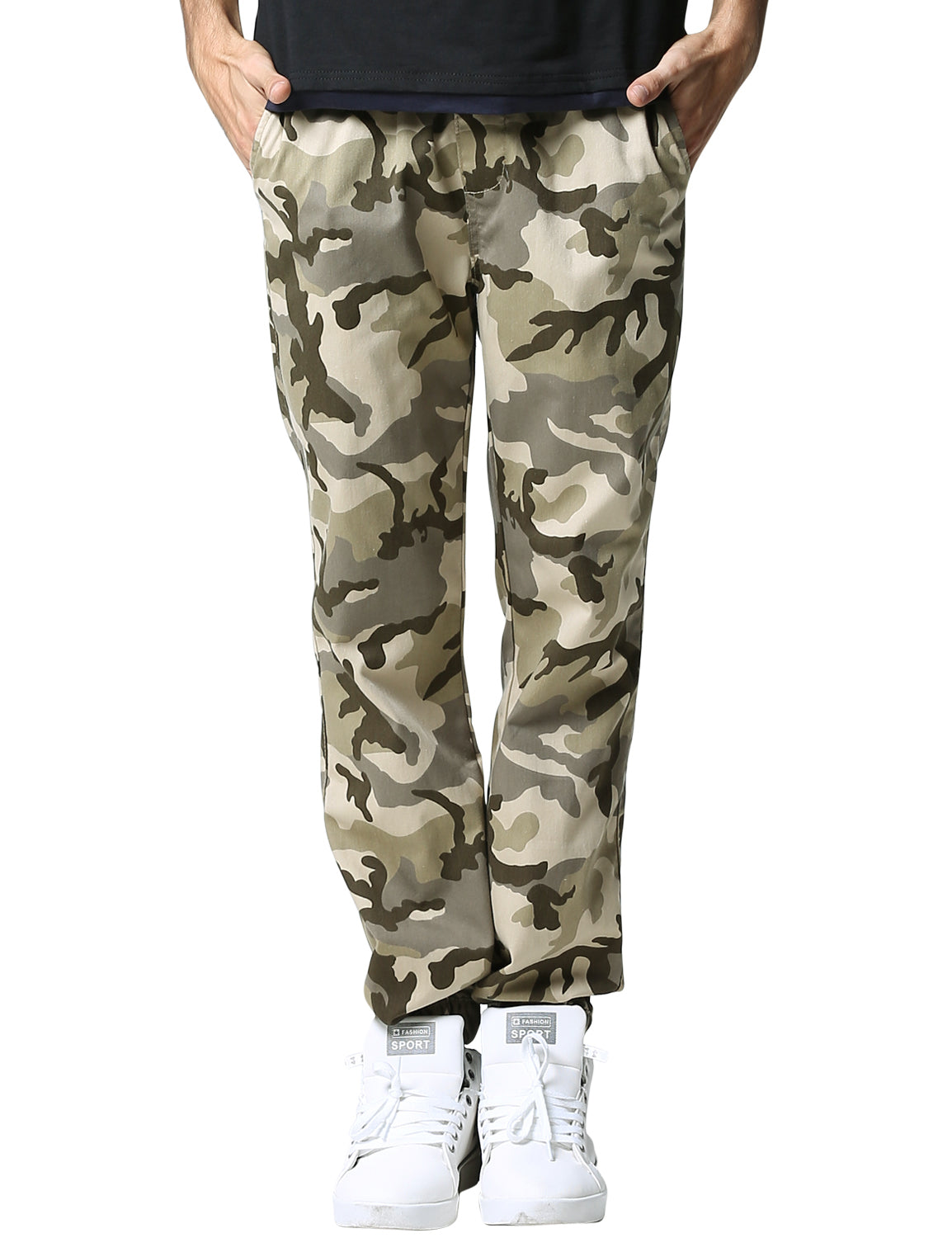 1Men's Straight Tapered Camo Jogger Trousers #6535M