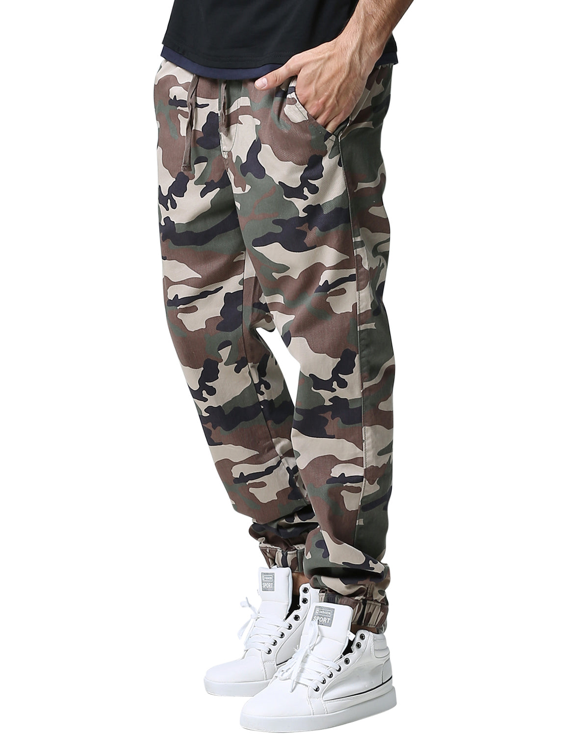 1Men's Straight Tapered Camo Jogger Trousers #6535M