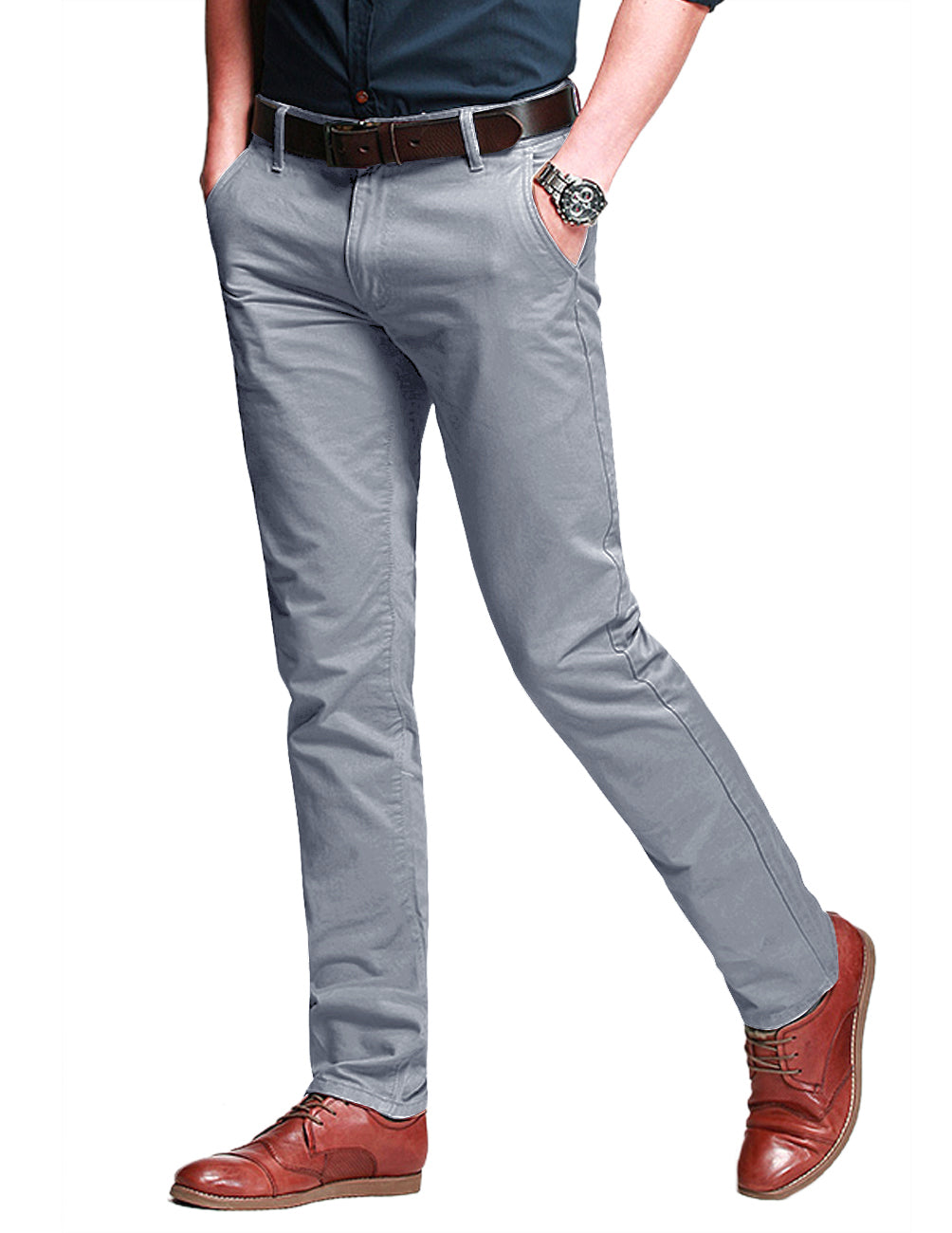 1 Men's Slim Fit Tapered Leg Stretch Casual Trouser #8050-2