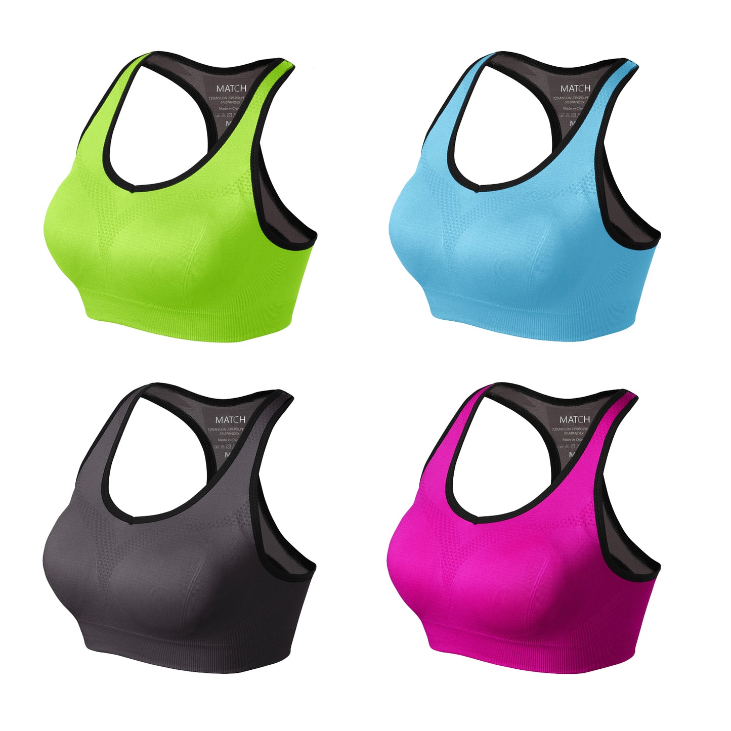 4 Pack Plain Match Racerback Sports Bras for Women #NP001