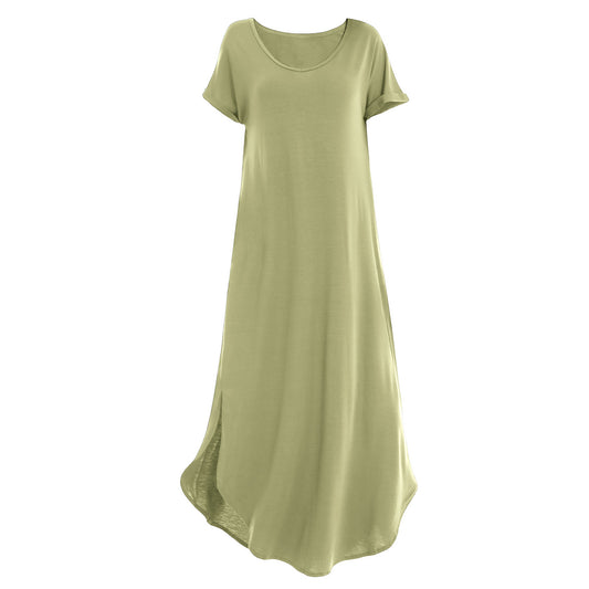 Elastic short sleeved long dress 152