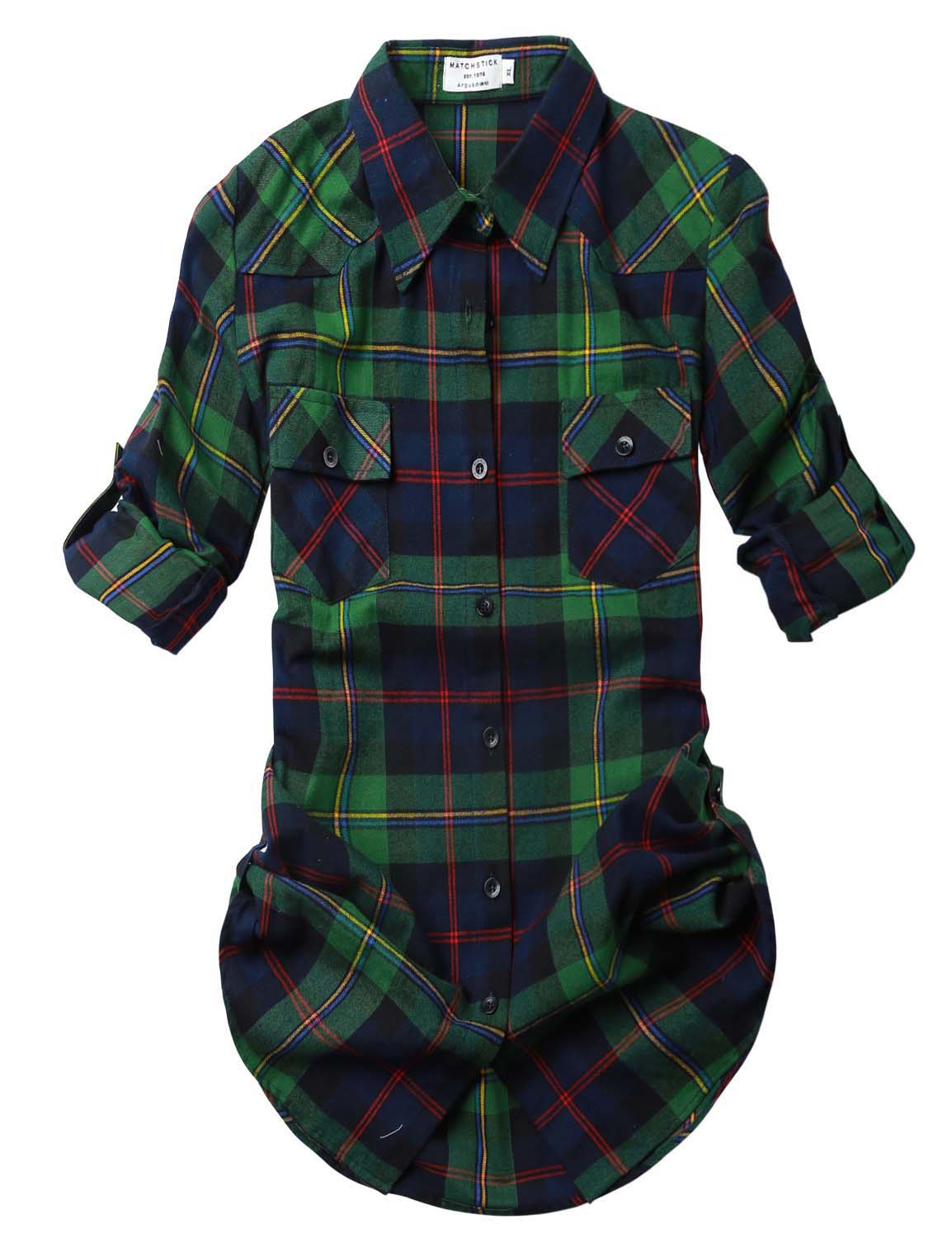 Womens Button Down Flannel Plaid Shirts 2021