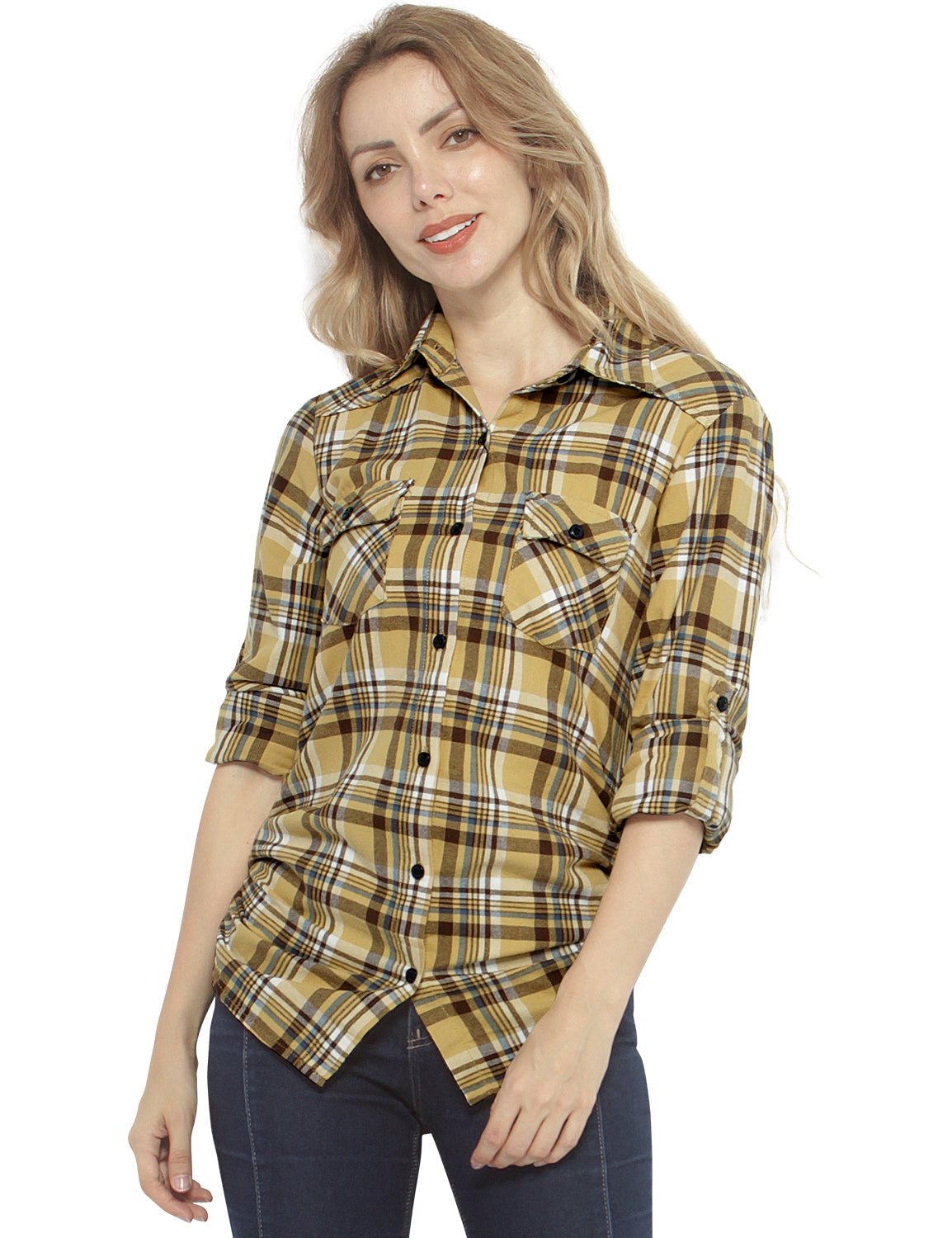 Womens Button Down Flannel Plaid Shirts 2021