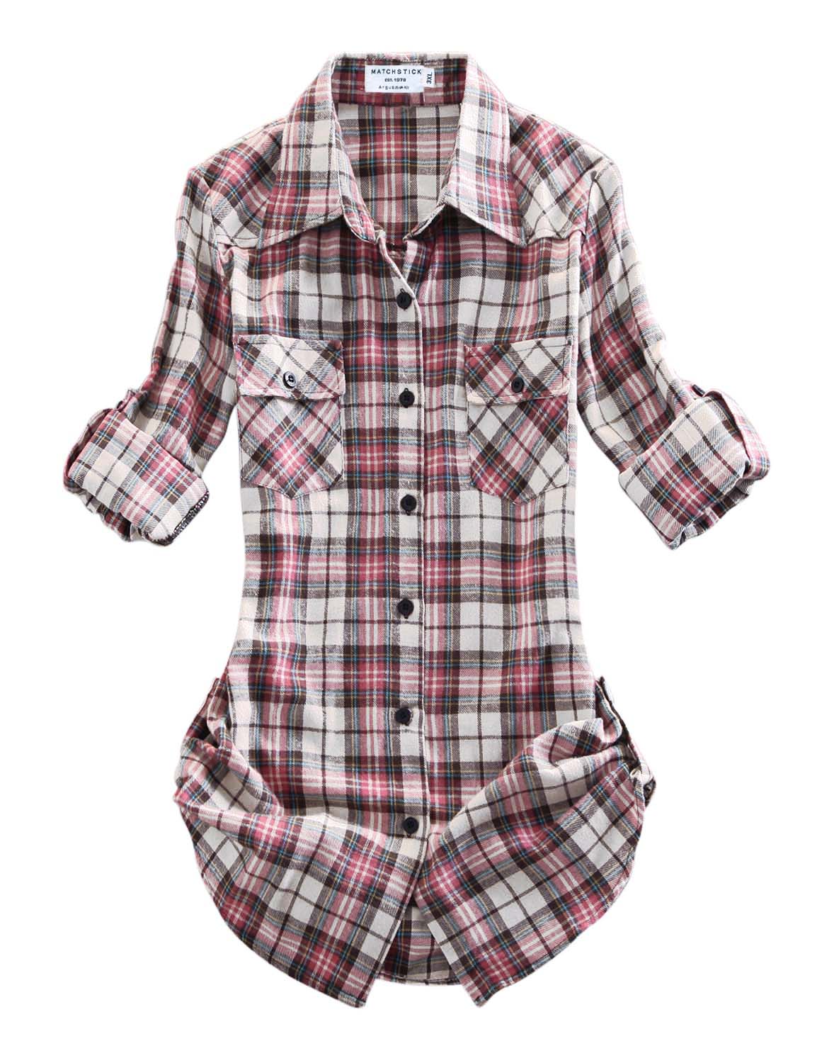 Womens Button Down Flannel Plaid Shirts 2021