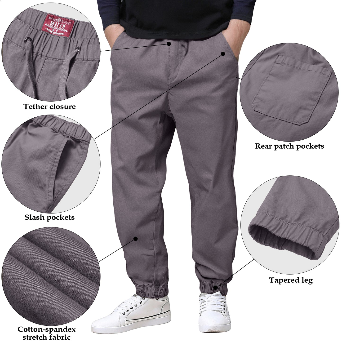 Match Men's Stretch Cotton Tapered Casual Pants #6076