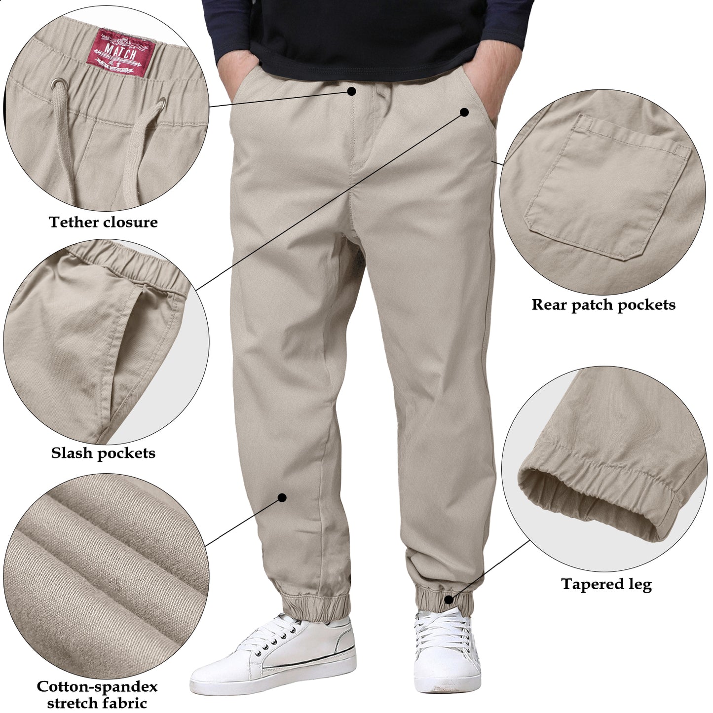 Match Men's Stretch Cotton Tapered Casual Pants #6077