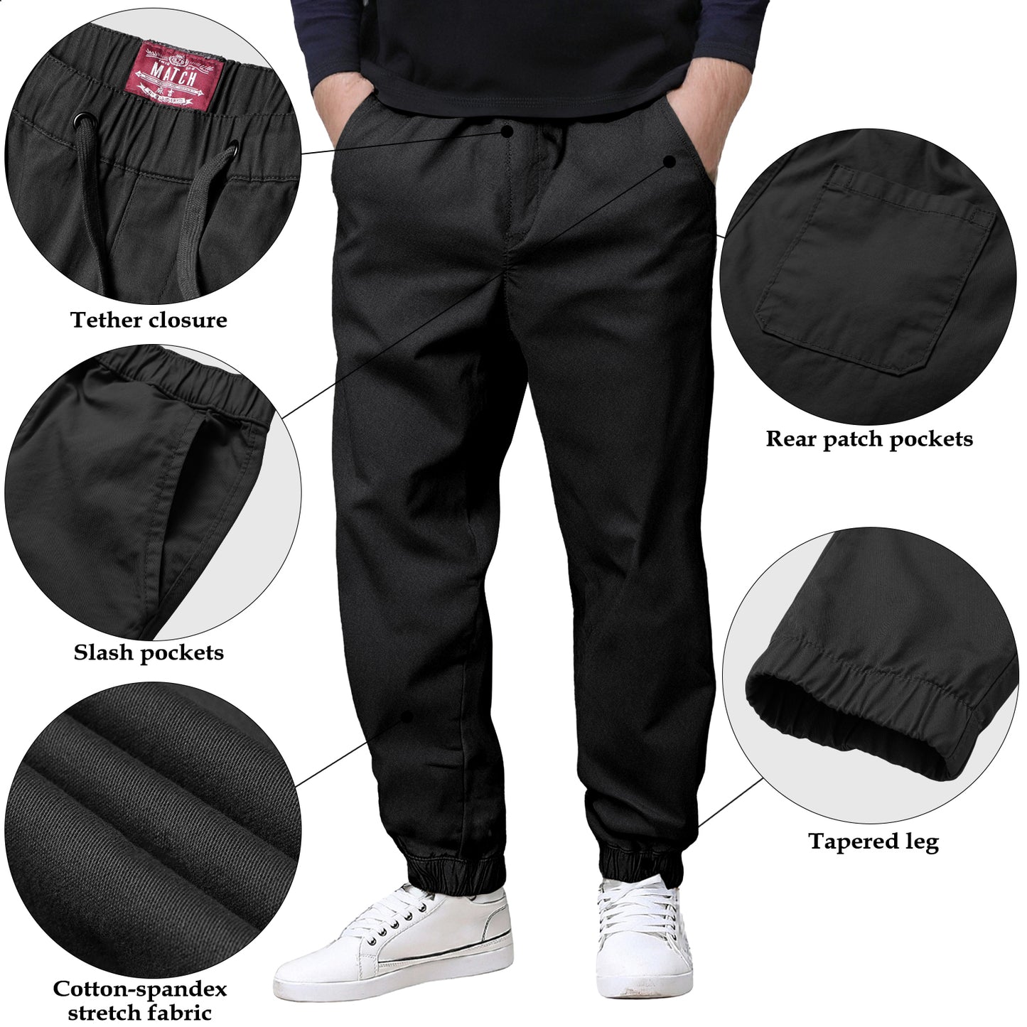 Match Men's Stretch Cotton Tapered Casual Pants #6078