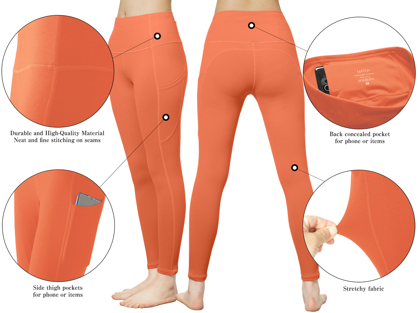 Match Womens High Waisted Active Yoga Pants with Pockets #646